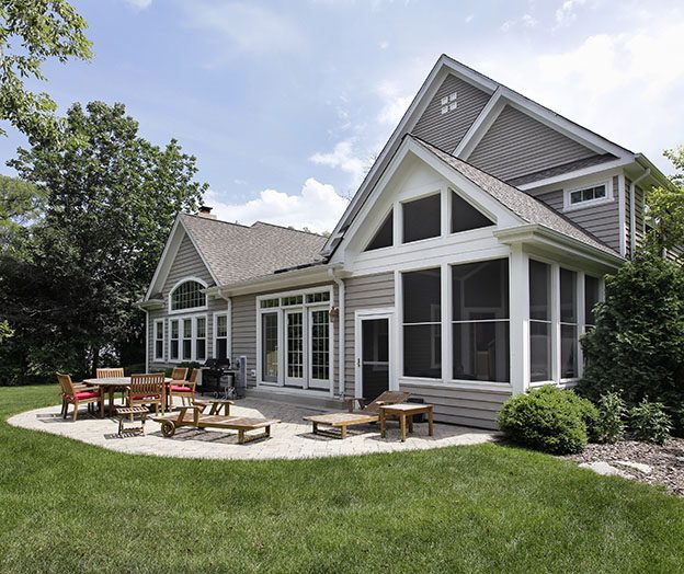 Backyard of a grey house